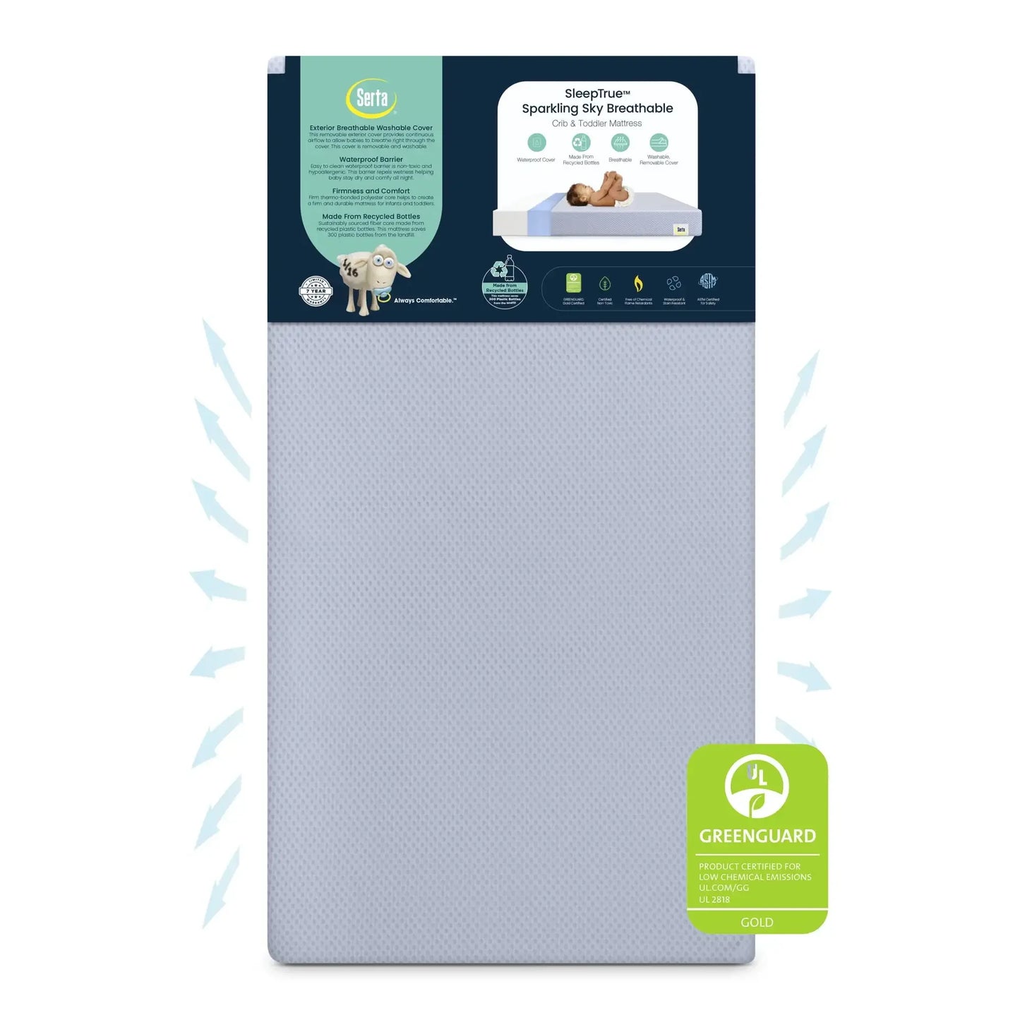 Sparkling Sky Breathable Baby Bed Crib Mattress and Toddler Mattress with Removable/Machine Washable Cover - GREENGUAR