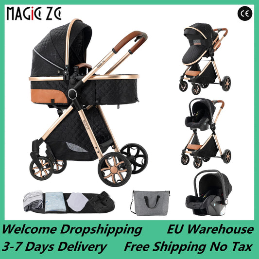 Baby Stroller 3‑in‑1 Travel System Pushchair Lightweight Pram from Birth All‑Terrain Baby Buggy Compact Fold Stroller Summer