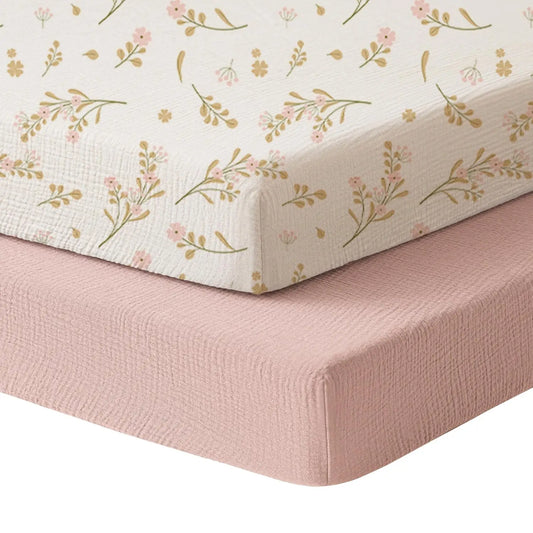 Muslin Mini Crib Sheets, 100% Soft Cotton Pack And Play Sheets For Pack N Play Mattress, Playard Baby Crib Sheets For Baby Girls