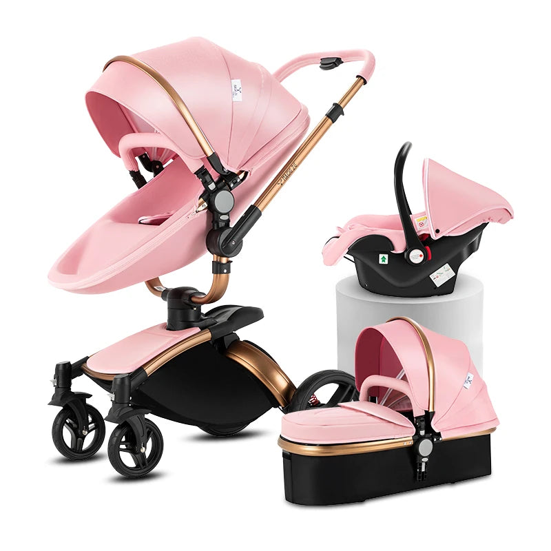 360° Rotating Baby Stroller with Premium PU Seat, Lightweight 3-in-1 Travel System One-Hand Fold & Adjustable Canopy for Newborn