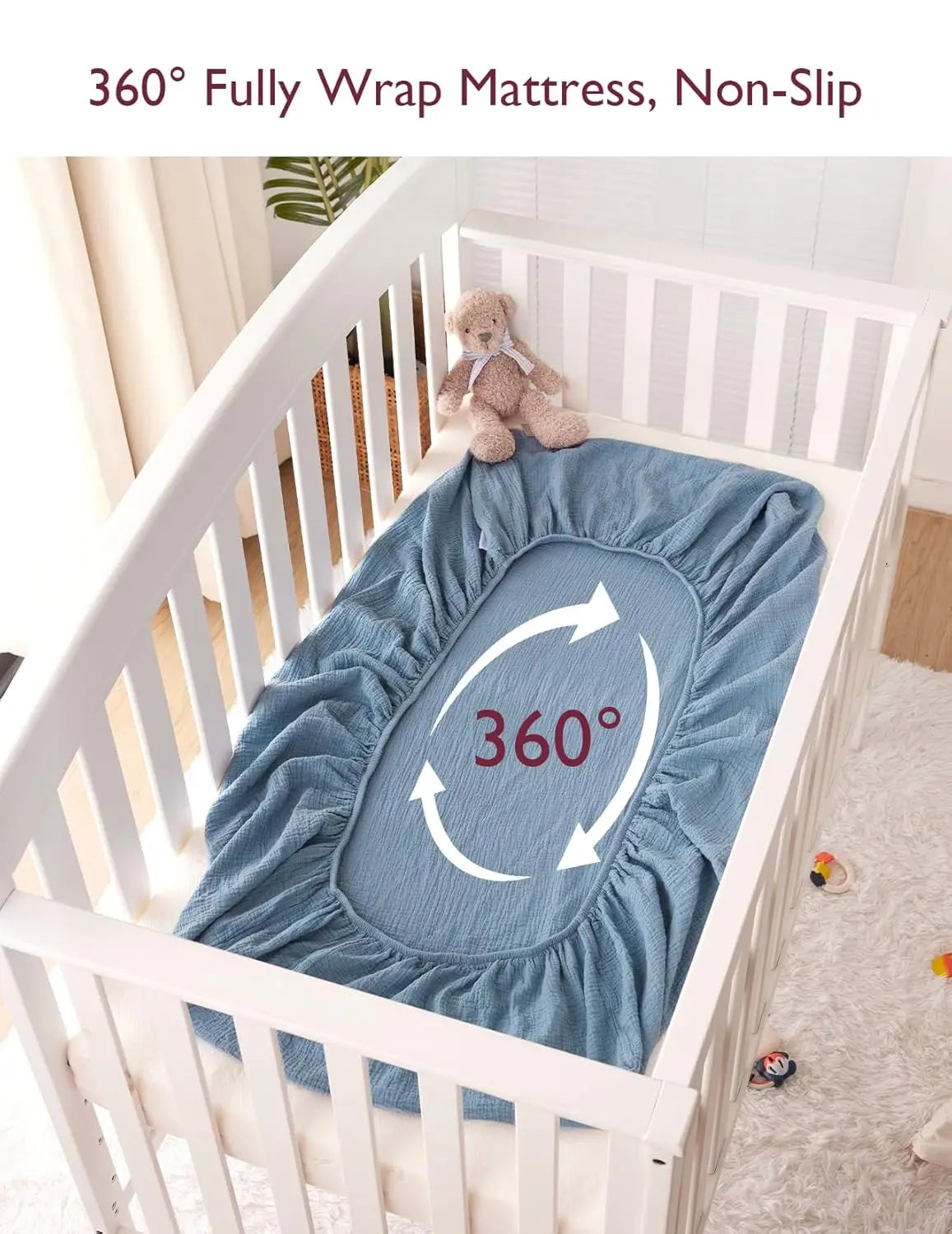 Muslin Fitted Mini Crib Sheets, 38""X26"", 2 Pa Soft Breathable Natural Cotton Baby Mattr Sheet, 360° Mattr Wrapping No Slip