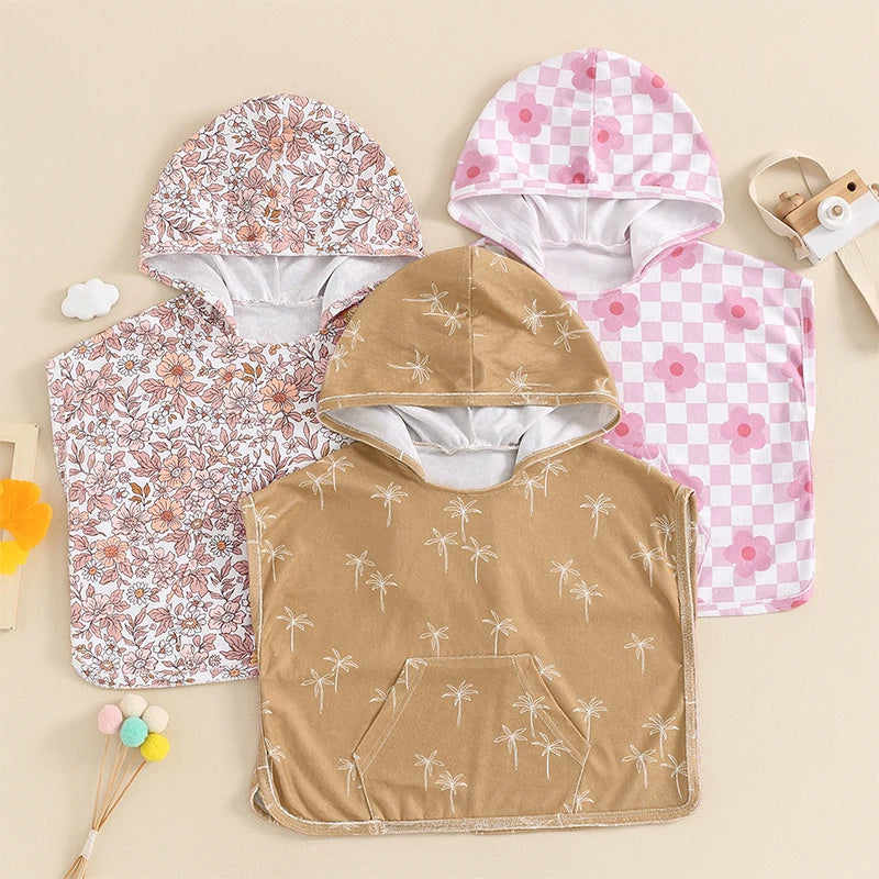 Cute Animal Print Hooded Poncho Towel for Kids Soft Absorbent Quick Dry Bathrobe with Hood for Beach Pool Swimming