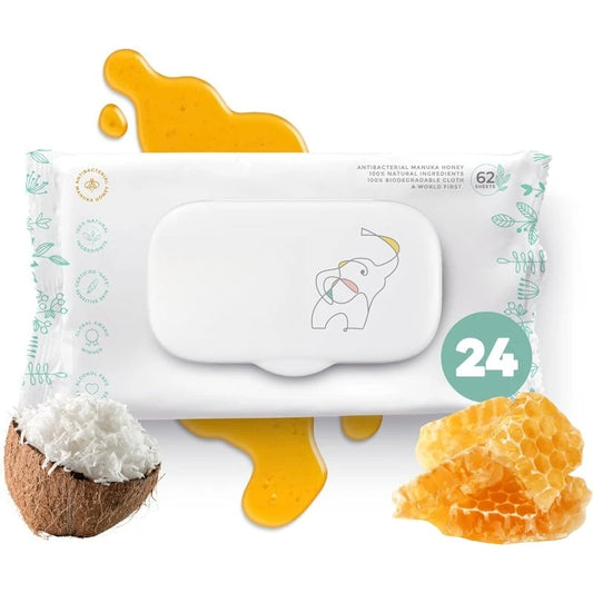 Organic Baby Wipes Sensitive Made with Manuka Honey and Coconut Oil, Unscented  EWG Verified