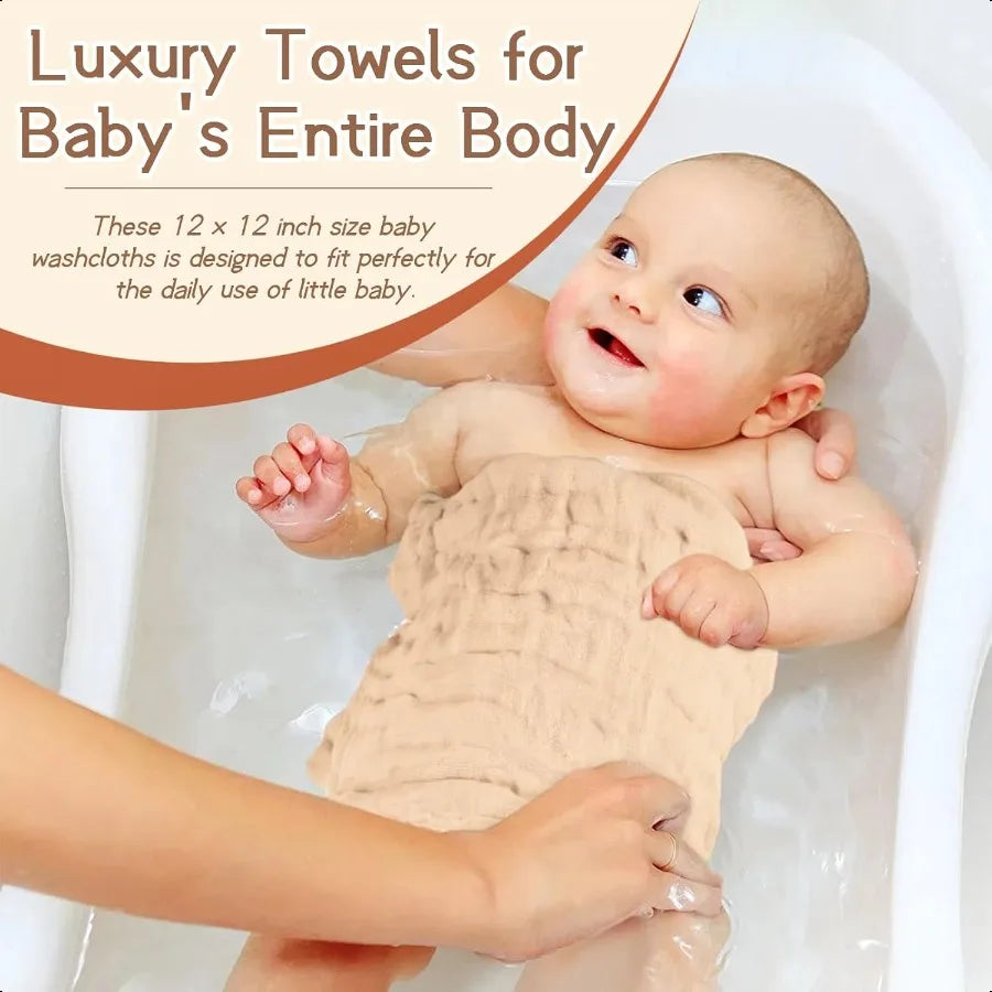 Cotton Towel for Baby Soft Face Cloths Newborn Absorbent Bath Wipes Muslin Washcloth Burp Cloths or Towels Pack of 6 12x12 inch