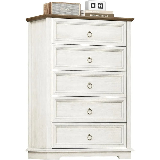 Chest of Drawers, Double Anti-tip, 5 Drawers Dresser, Dresser Organizer for Nursery, Bedroom, Living Room, Hallway, White