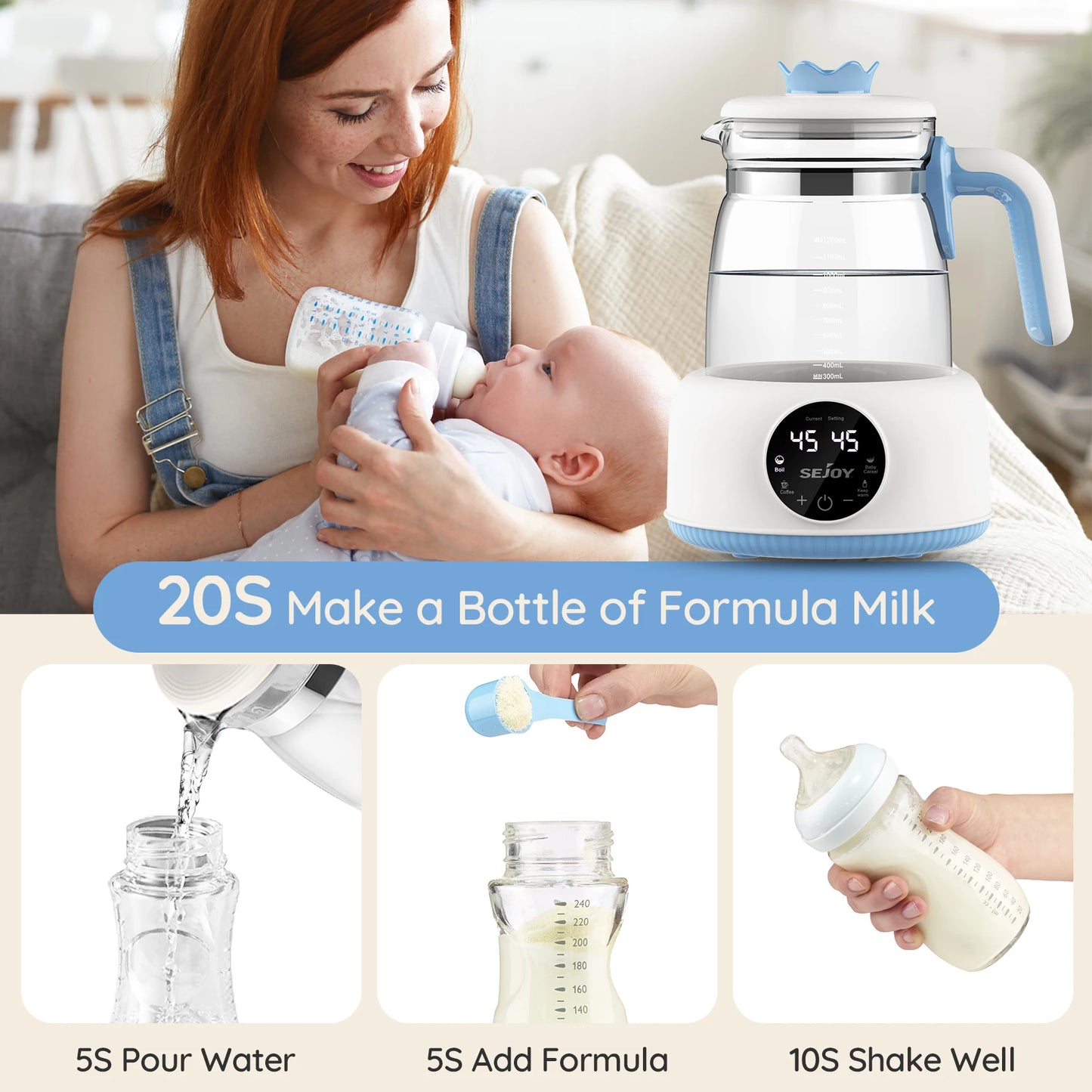 Sejoy Infant Thermostatic Milk Regulator Baby Kettle Keep Warm 1.2L 72 Hours Hot Water Smart Insulation Pot Milk Powder Warmer