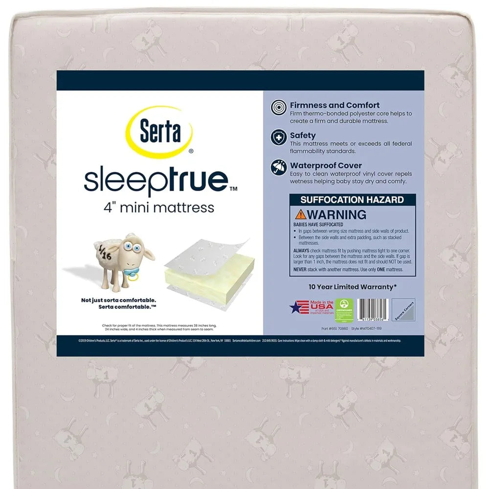 children Baby Mini Crib Mattress, Premium Sustainably Sourced Fiber Core, Hypoallergenic & Waterproof Cover