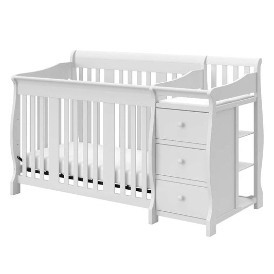 Portofino 5-in-1 Convertible Crib and Changer (White) – Changing-Table Combo with Drawer, Converts to Toddler Bed, Daybed Full