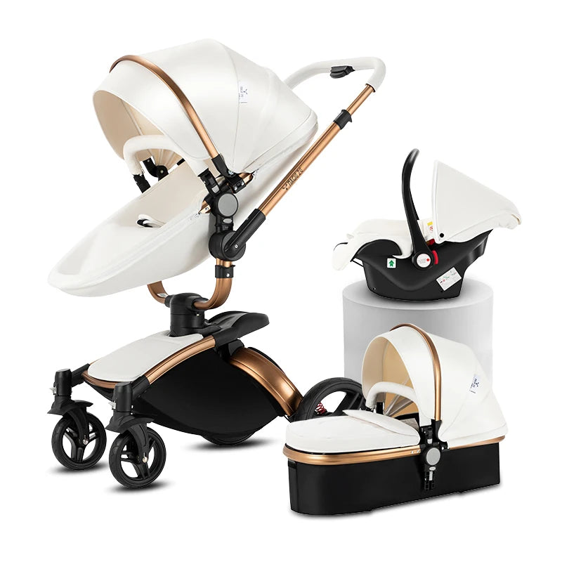 360° Rotating Baby Stroller with Premium PU Seat, Lightweight 3-in-1 Travel System One-Hand Fold & Adjustable Canopy for Newborn