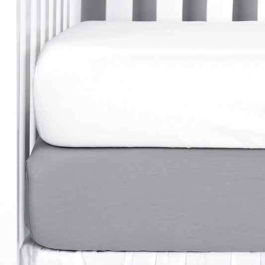 2 Pa Fitted Crib Sheet Set - 100% Solid Standard Natural Cotton Toddler Bed Mattr Sheets,Standard 28”X 52”, White&Charcoal