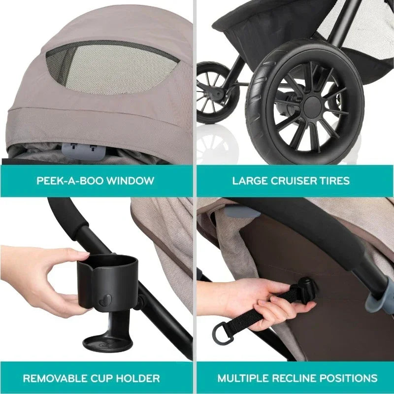 Upgraded version|Modular Travel System with LiteMax Infant Car Seat with Anti-Rebound Bar (Desert Tan)