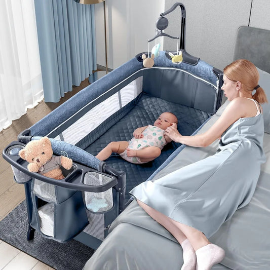 Upgraded - Baby Bassinet Bedside Crib,Pack and Play w/Sheet,Diaper Changing Table&Music Mobile from Newborn to Toddles-NEW