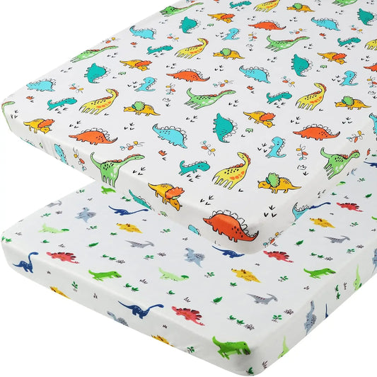 Pa N Play Sheets 2 Pa For Baby Boy, Stretchy Jersey Knitted Portable Mini Crib Sheets Playard Mattr Cover, Dinosaur