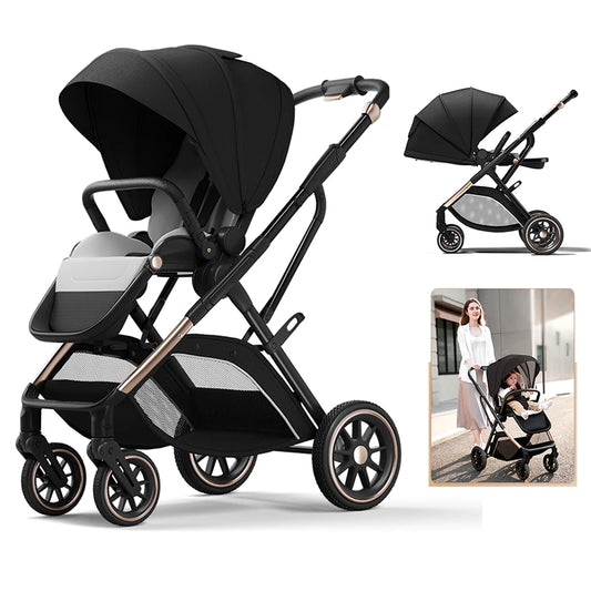 High View Portable Baby Stroller Ergonomics Seat Bassinet for Newborn One Hand to Recline Pram