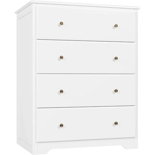 White Dresser, 4 Drawer Dressers Chest of Drawers, for Living Room, Hallway, Entryway, Home Office, White Children's Dressers