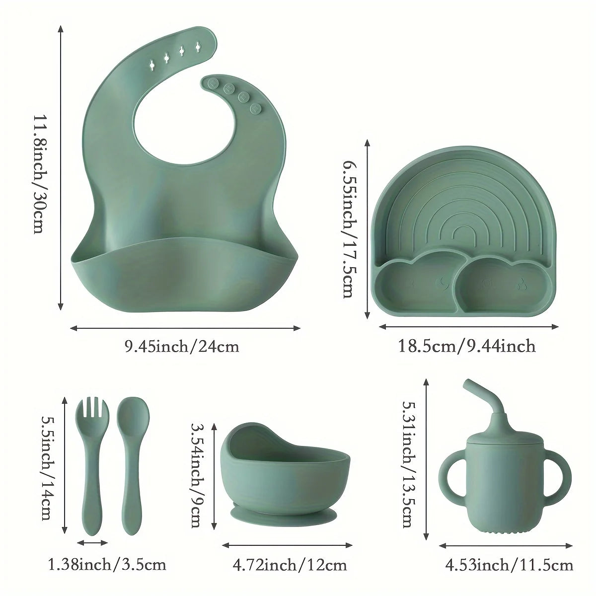 Silicone Baby Feeding Set Cute 6 PCS Baby Led Weaning Supplies with Suction Plates and Bowls Set