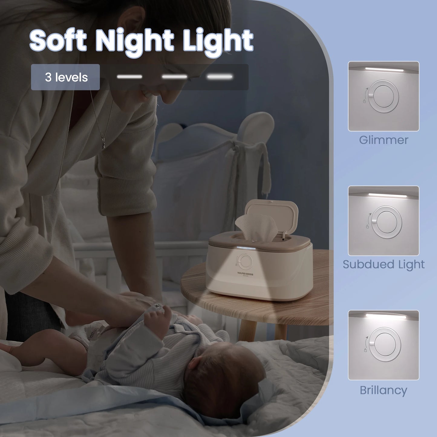 Baby Wipe Warmer, Innovative Spring & Child Lock Design, Large Capacity Wipes Dispenser, Fast Heating, 3 Modes of Temp