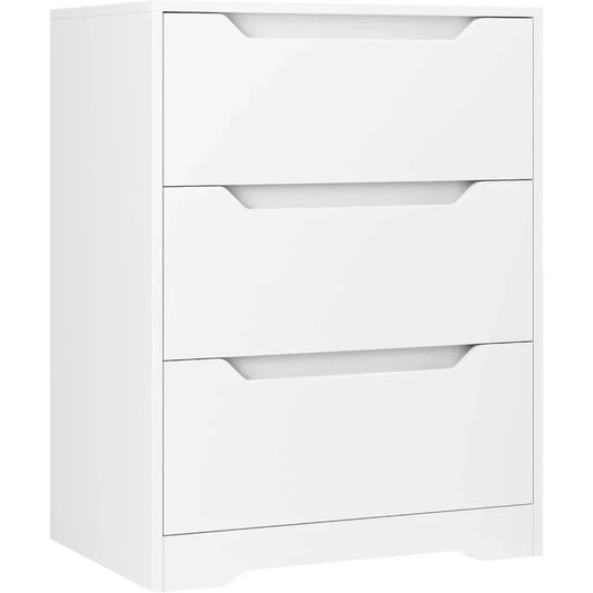 Modern 3 Drawer Dresser, Wood Chest of Drawers with Storage, Tall Nightstand with Cut-Out Handles, Side End Table