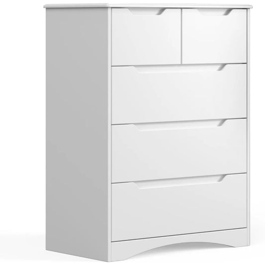 5 Drawers Chest, Dresser for Bedroom with Large Storage Capacity, Chest of Drawers with Embedded Handle Anti-Tripping Device